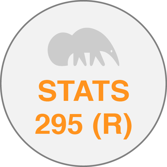Course logo with an illustrated anteater and a text that reads STATS 295 (R)